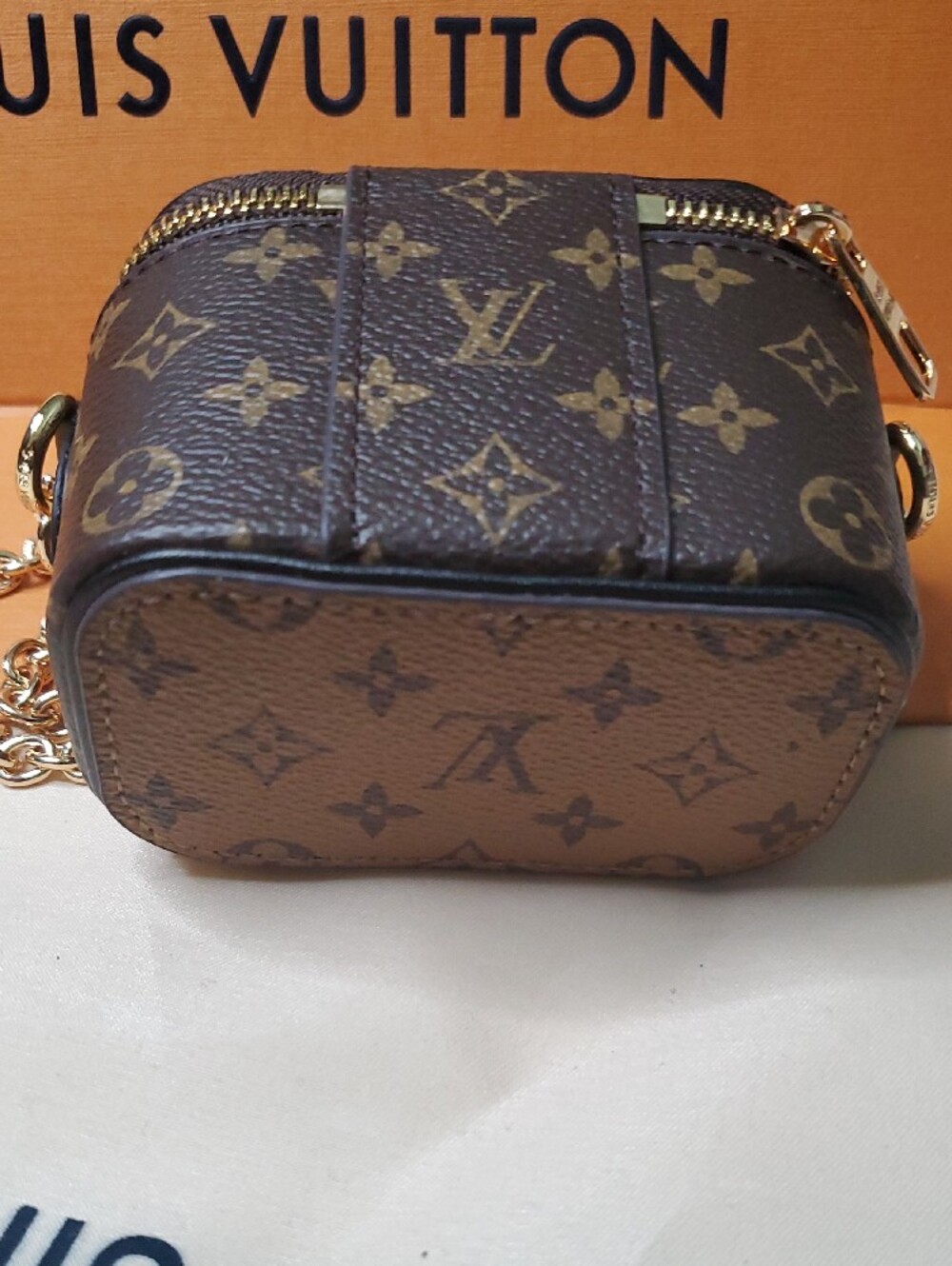Monogram Mini Vanity Crossbody in Brown with Gold Chain - Picture 9 of 13